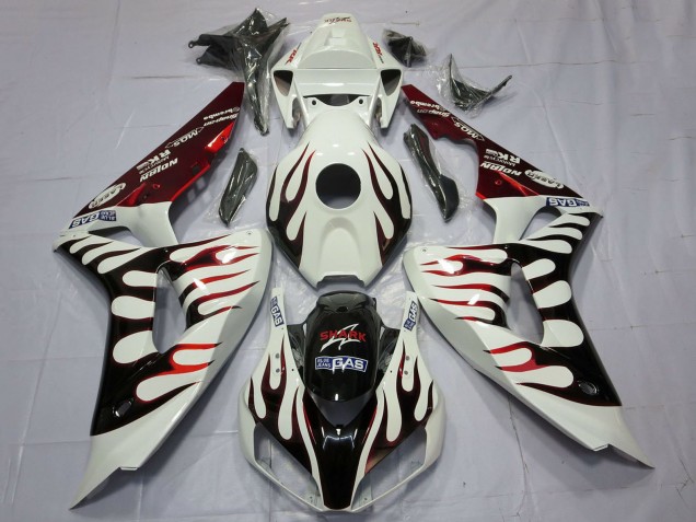 2006-2007 Honda CBR1000RR Motorcycle Fairings - White Red Glossy Black Flame Canada for Sale