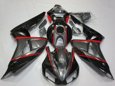 2006-2007 Honda CBR1000RR Motorcycle Fairings - Grey Glossy Black Red Stripe Canada for Sale
