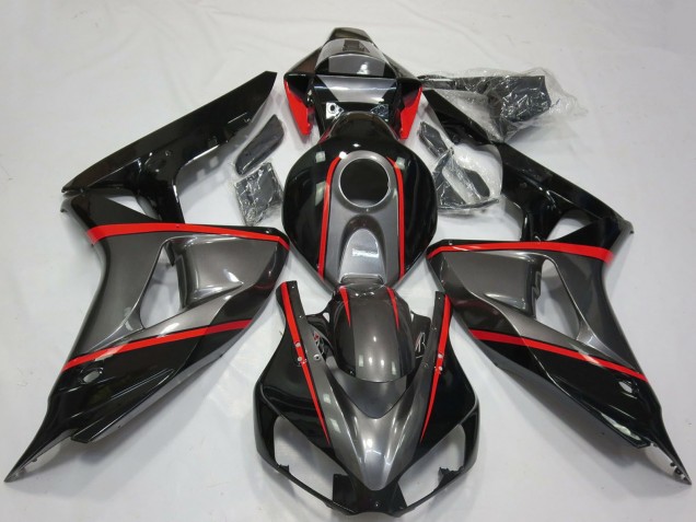 2006-2007 Honda CBR1000RR Motorcycle Fairings - Grey Glossy Black Red Stripe Canada for Sale