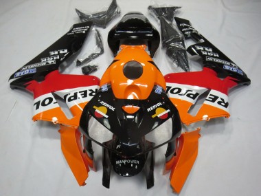 2005-2006 Honda CBR600RR Motorcycle Fairings - Orange Red White Black Bottom Repsol Canada for Sale