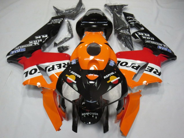 2005-2006 Honda CBR600RR Motorcycle Fairings - Orange Red White Black Bottom Repsol Canada for Sale