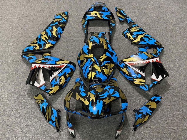 2003-2004 Honda CBR600RR Motorcycle Fairings - Blue Gold Camouflage Shark Canada for Sale