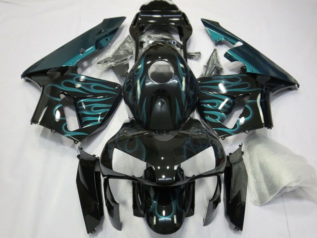 2003-2004 Honda CBR600RR Motorcycle Fairings - Glossy Black Green Flame Canada for Sale
