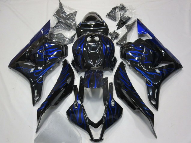2009-2012 Honda CBR600RR Motorcycle Fairings - Glossy Black Blue Flame Canada for Sale
