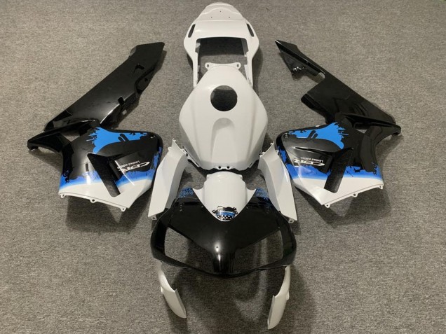 2003-2004 Honda CBR600RR Motorcycle Fairing - White Blue Glossy Black Splatter Canada for Sale