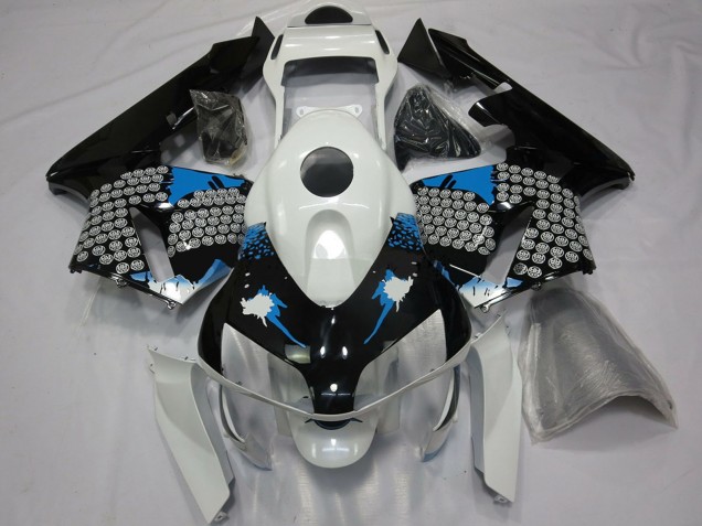 2003-2004 Honda CBR600RR Motorcycle Fairings - White Blue Glossy Black Splatter Canada for Sale
