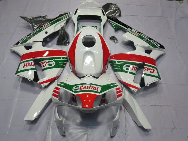 2003-2004 Honda CBR600RR Motorcycle Fairings - White Red Green Castrol Canada for Sale