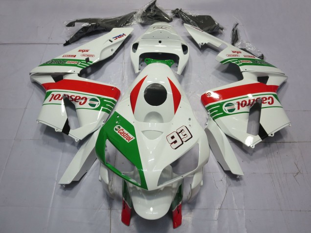 2005-2006 Honda CBR600RR Motorcycle Fairings - White Green Red Castrol 93 Canada for Sale