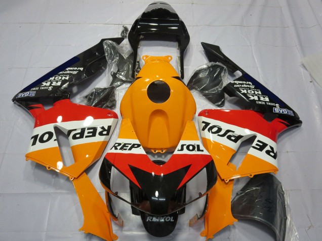 2003-2004 Honda CBR600RR Complete Motorcycle Fairing Kits - Orange White Red Glossy Black Repsol Canada for Sale