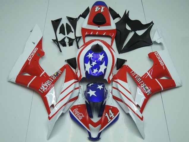 2007-2008 Honda CBR600RR Motorcycle Fairings - White Red Blue Star Geico 14 Canada for Sale