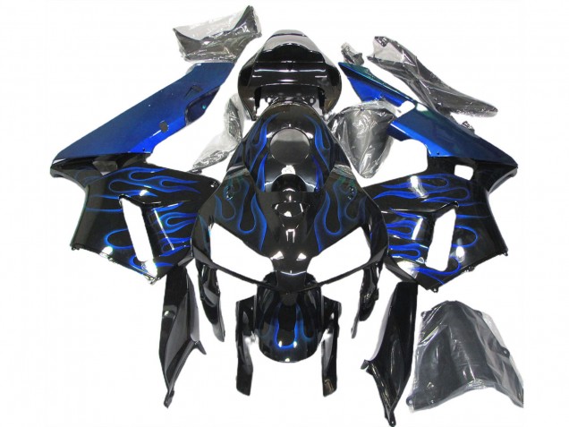 2005-2006 Honda CBR600RR Motorcycle Fairings - Glossy Black Blue Flame Canada for Sale