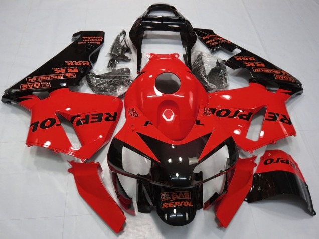2003-2004 Honda CBR600RR Motorcycle Fairings - Red Glossy Black Repsol Canada for Sale