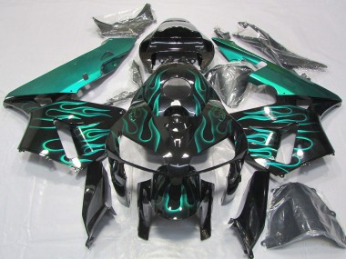 2005-2006 Honda CBR600RR Motorcycle Fairings - Glossy Black Teal Flame Canada for Sale