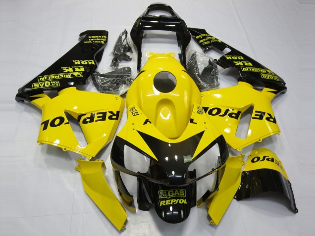 2003-2004 Honda CBR600RR Motorcycle Fairings - Yellow Glossy Black Repsol Canada for Sale