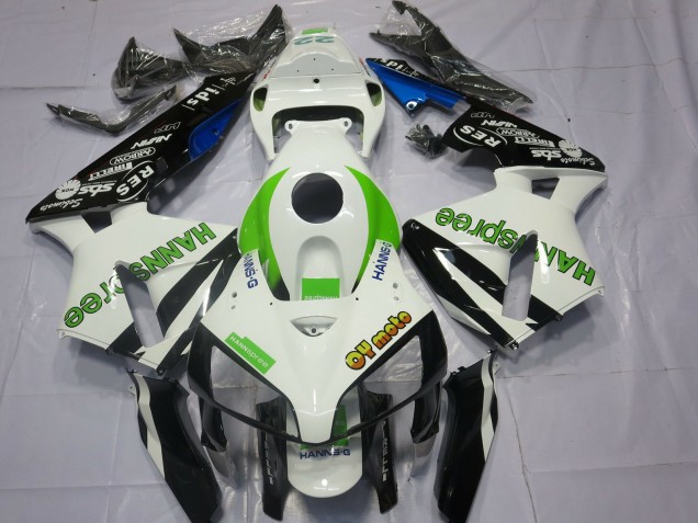 2005-2006 Honda CBR600RR Motorcycle Fairings - White Green Glossy Black HannSpree Canada for Sale