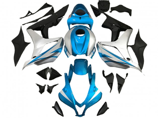 2007-2008 Honda CBR600RR Motorcycle Fairings - Silver Light Blue Glossy Black OEM Style Canada for Sale