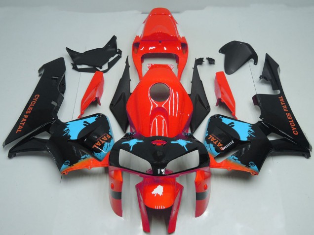 2005-2006 Honda CBR600RR Motorcycle Fairings - Red Light Blue Black Splatter Canada for Sale