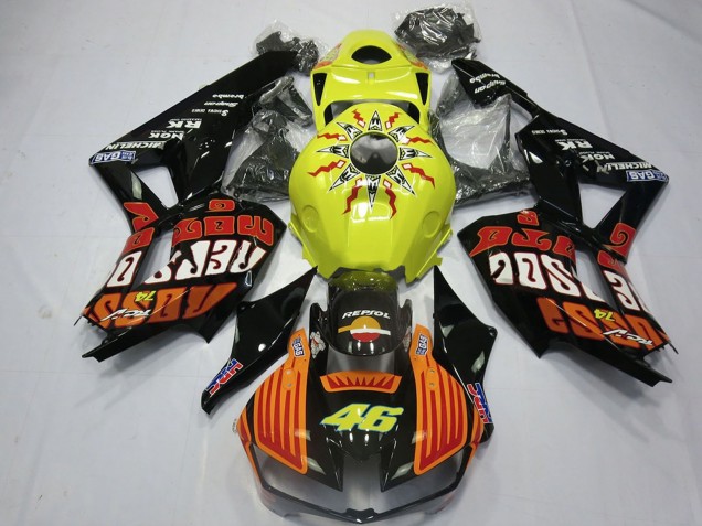 2013-2023 Honda CBR600RR Motorcycle Fairings - Yellow Orange Glossy Black Rossi 46 Canada for Sale