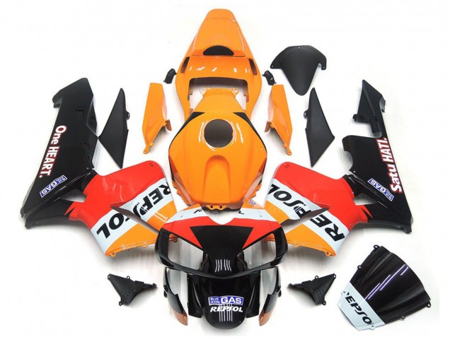 2003-2004 Honda CBR600RR Motorcycle Fairings - Orange White Red Glossy Black One Heart Repsol Canada for Sale