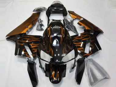 2003-2004 Honda CBR600RR Motorcycle Fairings - Glossy Black Orange Flame Canada for Sale