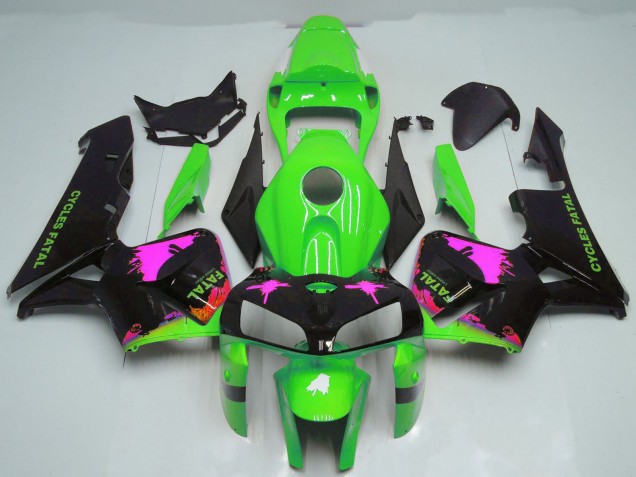 2005-2006 Honda CBR600RR Motorcycle Fairings - Pink Splatter on Green Canada for Sale