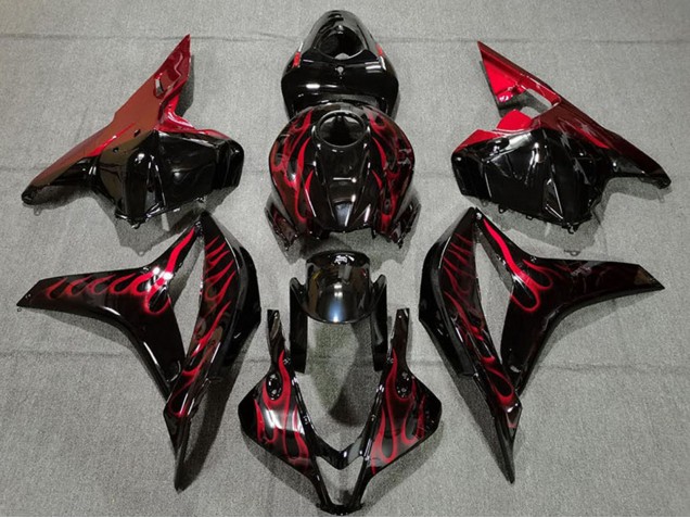 2009-2012 Honda CBR600RR Motorcycle Fairings - Glossy Black Red Flame Canada for Sale
