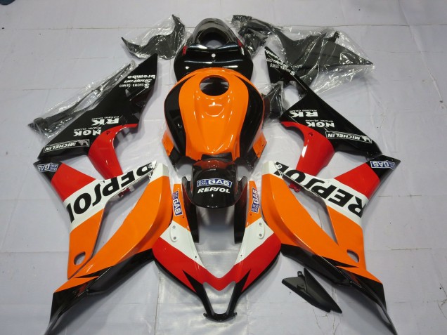 2007-2008 Honda CBR600RR Motorcycle Fairing - Orange White Red Glossy Black Repsol Canada for Sale