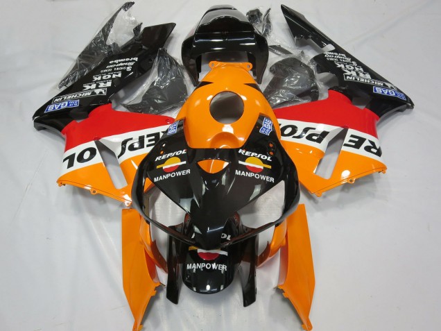 2005-2006 Honda CBR600RR Motorcycle Fairings - Orange White Red Glossy Black Repsol Man Power Canada for Sale