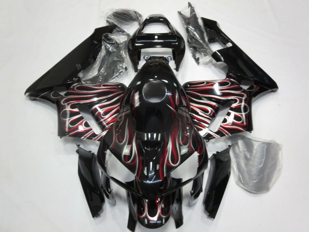 2005-2006 Honda CBR600RR Motorcycle Fairings - Glossy Black Silver Red Flame Canada for Sale