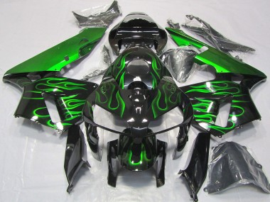 2005-2006 Honda CBR600RR Motorcycle Fairings - Glossy Black Vibrant Green Flame Canada for Sale