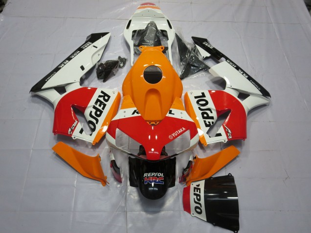 2003-2004 Honda CBR600RR Motorcycle Fairings - Orange White Red Glossy Black Repsol Canada for Sale