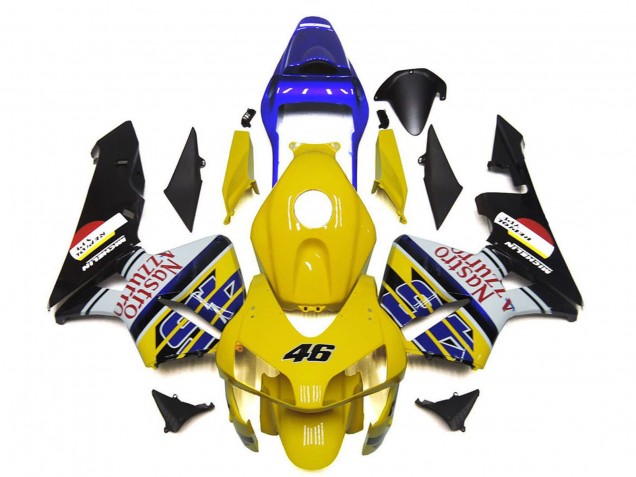 2003-2004 Honda CBR600RR Motorcycle Fairings - Yellow Blue White Glossy Black Nastro Azzurro 46 Canada for Sale