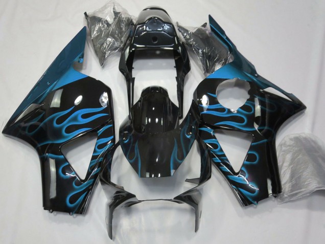 2002-2003 Honda CBR954RR Motorcycle Fairings - Glossy Black Light Blue Flame Canada for Sale