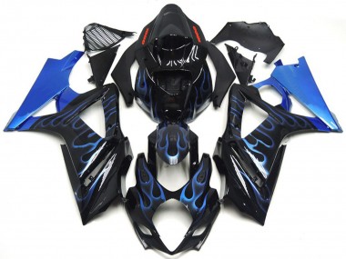 2007-2008 Suzuki GSXR 1000 Motorcycle Fairings - Glossy Black Blue Flame Canada for Sale