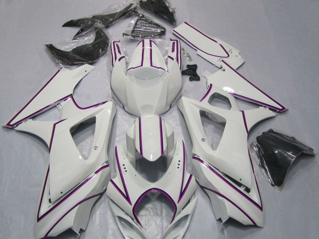 2007-2008 Suzuki GSXR 1000 Motorcycle Fairings - Glossy White Pink Pinstripe Canada for Sale