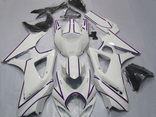 2007-2008 Suzuki GSXR 1000 Motorcycle Fairings - Glossy White Purple Pinstripe Canada for Sale