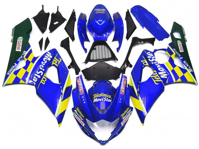 2005-2006 Suzuki GSXR 1000 Motorcycle Fairings - Blue Yellow Green MoviStar Castrol Canada for Sale