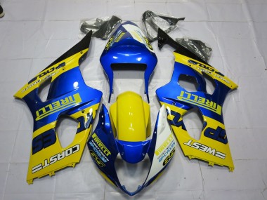 2003-2004 Suzuki GSXR 1000 Motorcycle Fairings - Blue Yellow Black Pirelli Canada for Sale