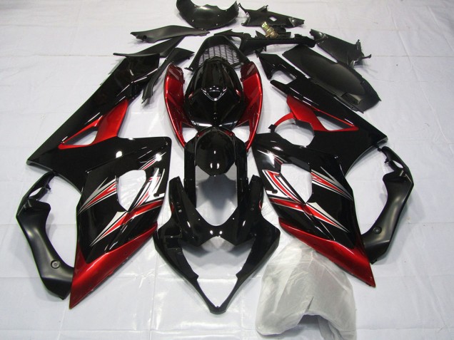2005-2006 Suzuki GSXR 1000 Motorcycle Fairings - Glossy Black Red Flare Canada for Sale