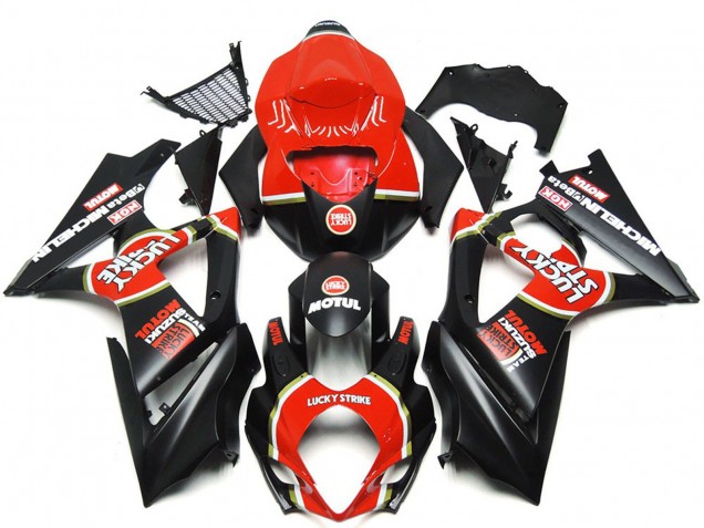 2007-2008 Suzuki GSXR 1000 Motorcycle Fairings - Red Black Lucky Strike Canada for Sale