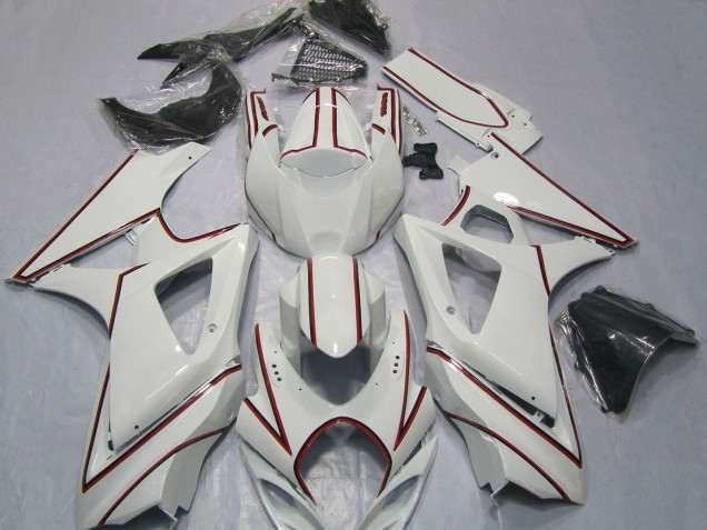 2007-2008 Suzuki GSXR 1000 Motorcycle Fairings - White with Red Pinstripe Canada for Sale
