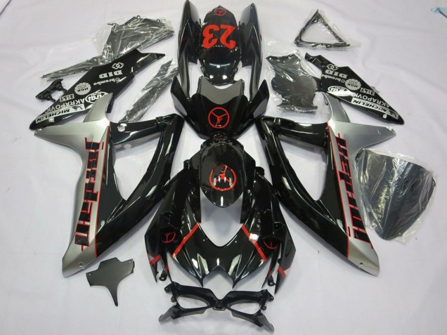2008-2010 Suzuki GSXR 600 / GSXR 750 Motorcycle Fairings - Glossy Black Silver Red Jordan 23 Canada for Sale