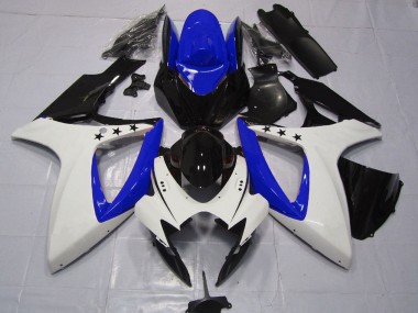 2006-2007 Suzuki GSXR 600 / GSXR 750 Motorcycle Fairings - White Blue Glossy Black Star Canada for Sale