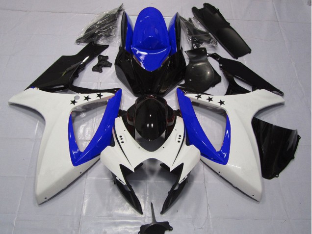 2006-2007 Suzuki GSXR 600 / GSXR 750 Motorcycle Fairings - White Blue Glossy Black Star Canada for Sale