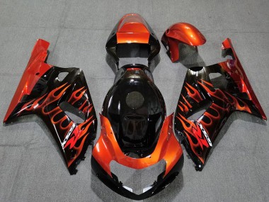 2001-2003 Suzuki GSXR 600 / GSXR 750 Motorcycle Fairings - Glossy Black Orange Flame Canada for Sale