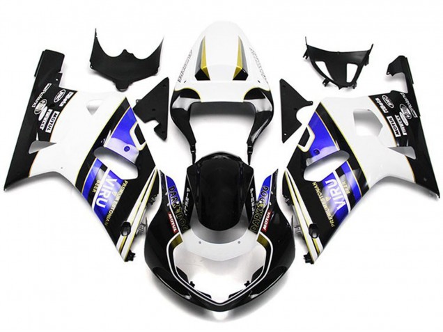 2001-2003 Suzuki GSXR 600 / GSXR 750 Motorcycle Fairings - White Blue Glossy Black Viru Style Canada for Sale