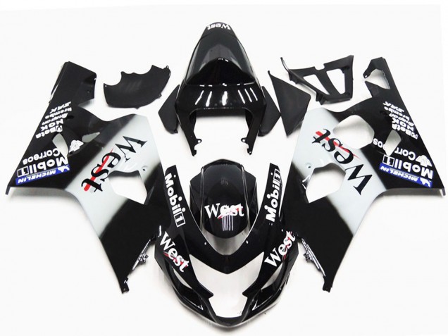 2004-2005 Suzuki GSXR 600 / GSXR 750 Motorcycle Fairings - Glossy Black White West OEM Style Canada for Sale