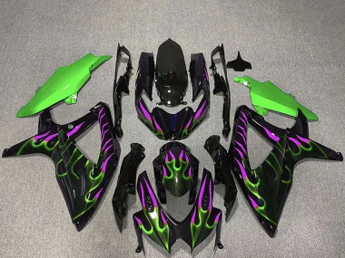 2008-2010 Suzuki GSXR 600 / GSXR 750 Motorcycle Fairings - Glossy Black Green Purple Flame Canada for Sale