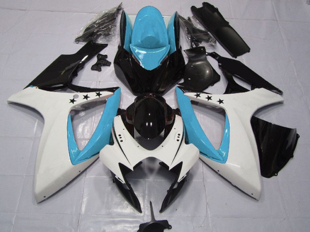 2006-2007 Suzuki GSXR 600 / GSXR 750 Motorcycle Fairings - Light Blue White Glossy Black Star Canada for Sale
