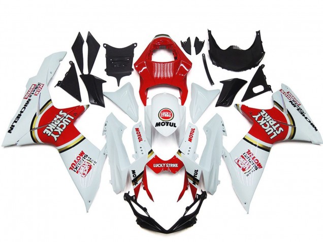 2011-2024 Suzuki GSXR 600 / GSXR 750 Motorcycle Fairings - White Red Motul Lucky Strike Canada for Sale